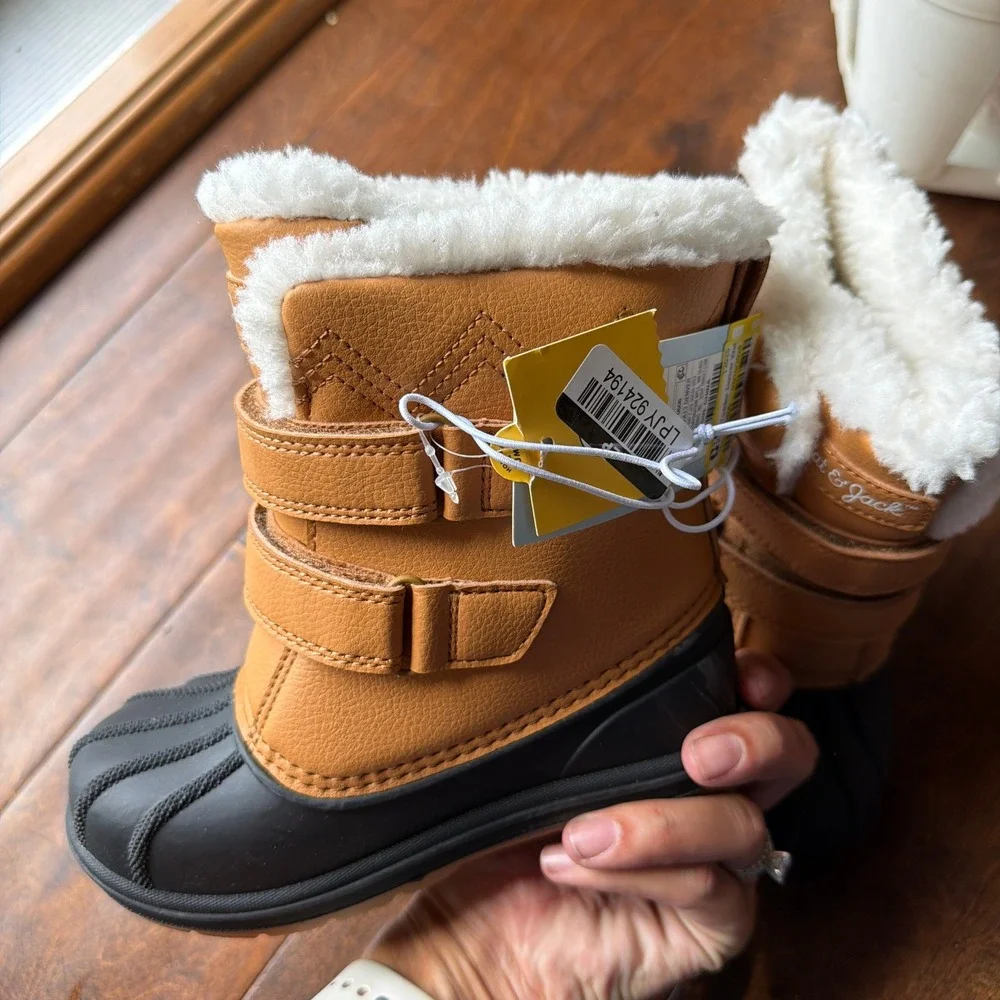 Cat & Jack Toddler Denver Winter Snow Boots Tan Black Faux Fur Size 10